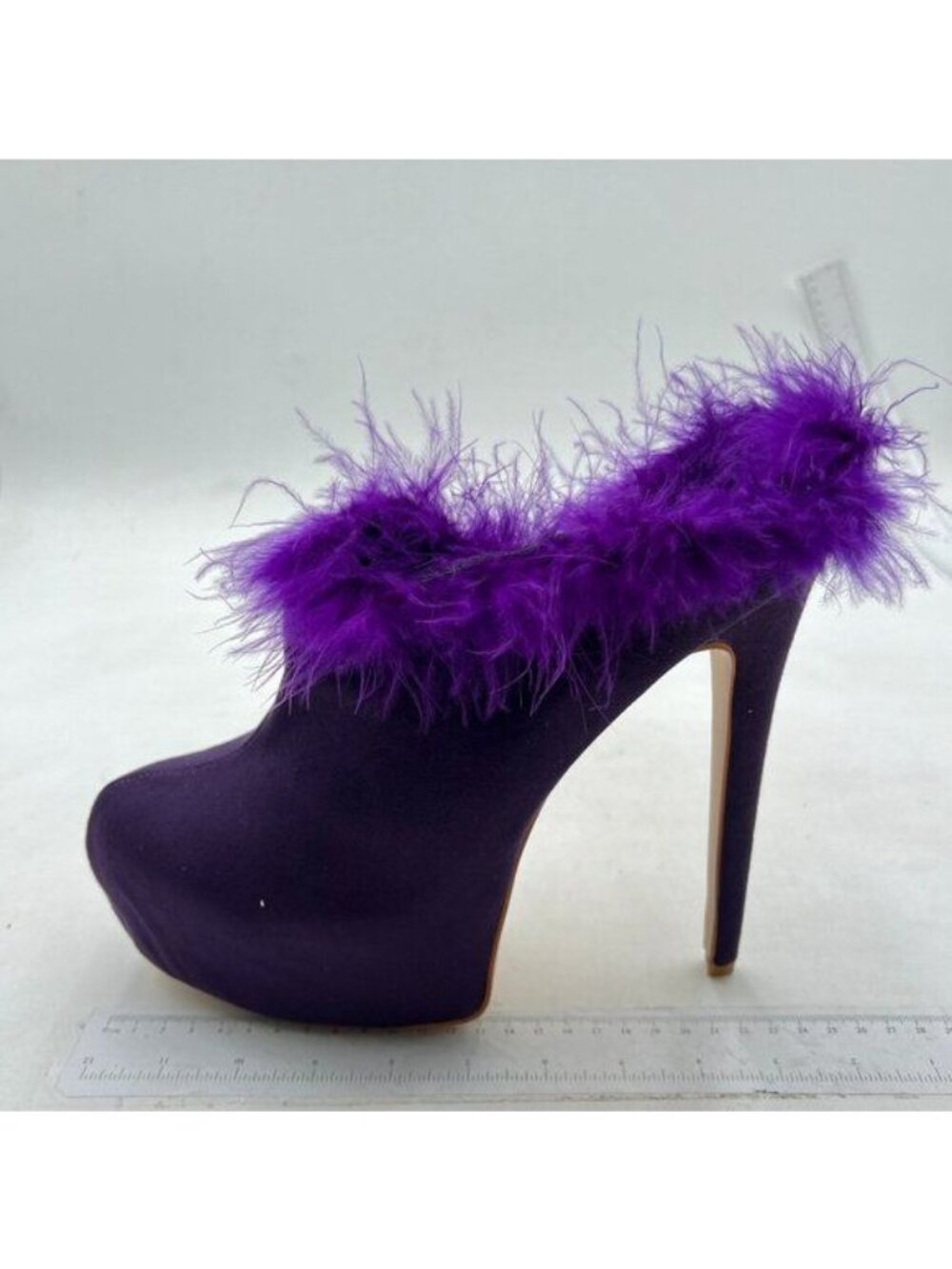 Women Ankle Boots High Heels Platforms Shoes Pointy Toe Sexy Boots Purple Plush